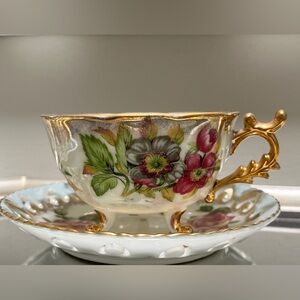 Ornate Gold Iridescent Shafford Hand Decorated Japan Teacup and Saucer